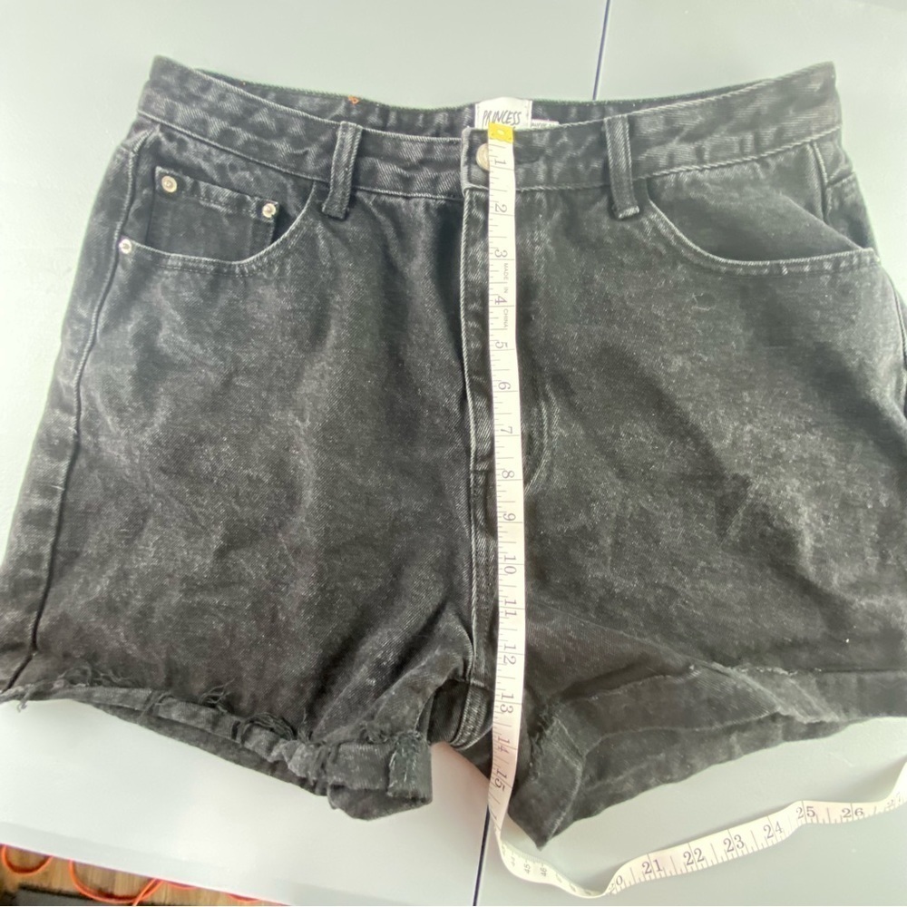 Princess Polly black faded denim cutoff raw hem high shorts, 14 - Picture 10 of 12